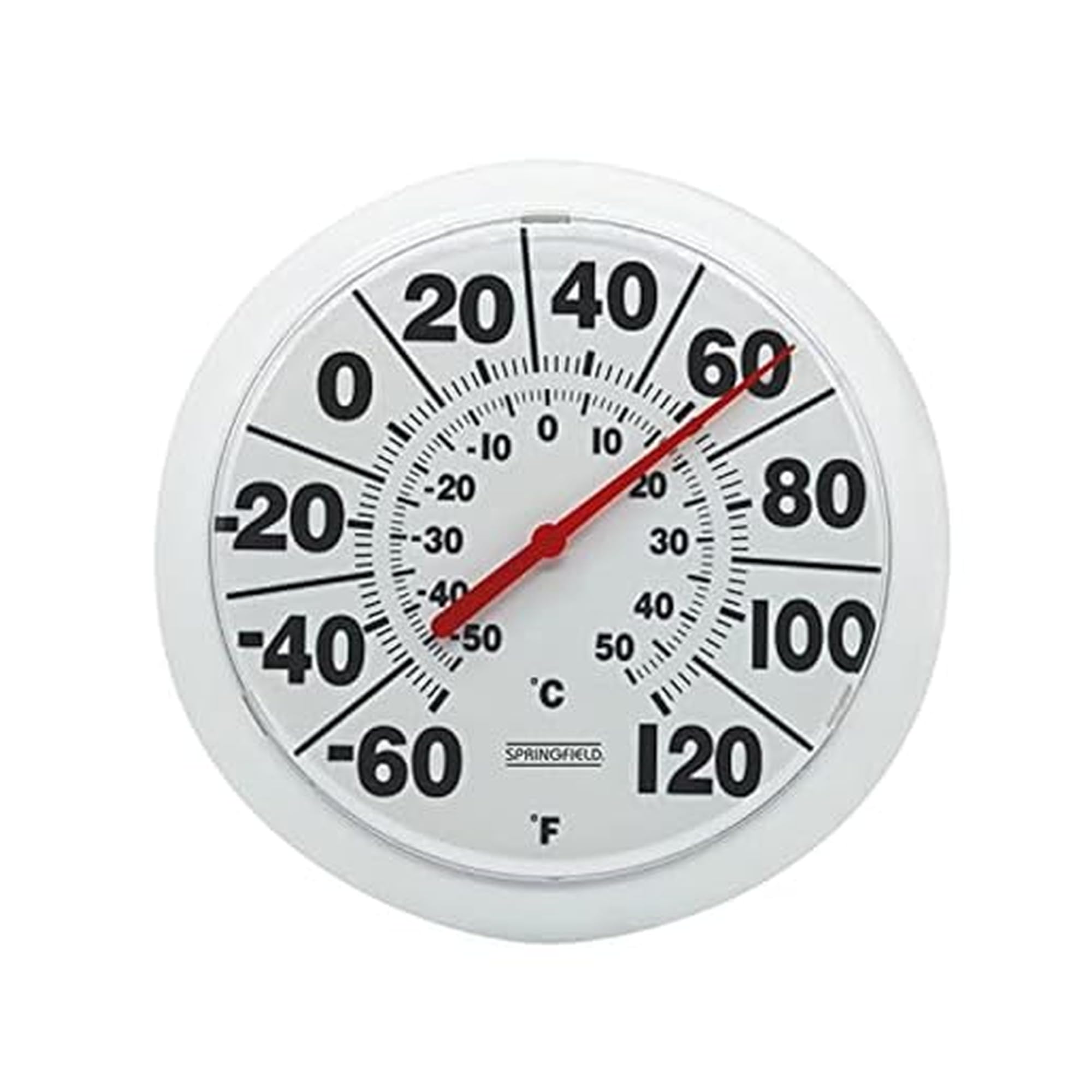 Springfield Indoor Outdoor Big Dial Thermometer, Wireless with Large Easy-to-Read Numbers, 8-Inch Dial for Patio, Pool, or Indoor Use, White Finish