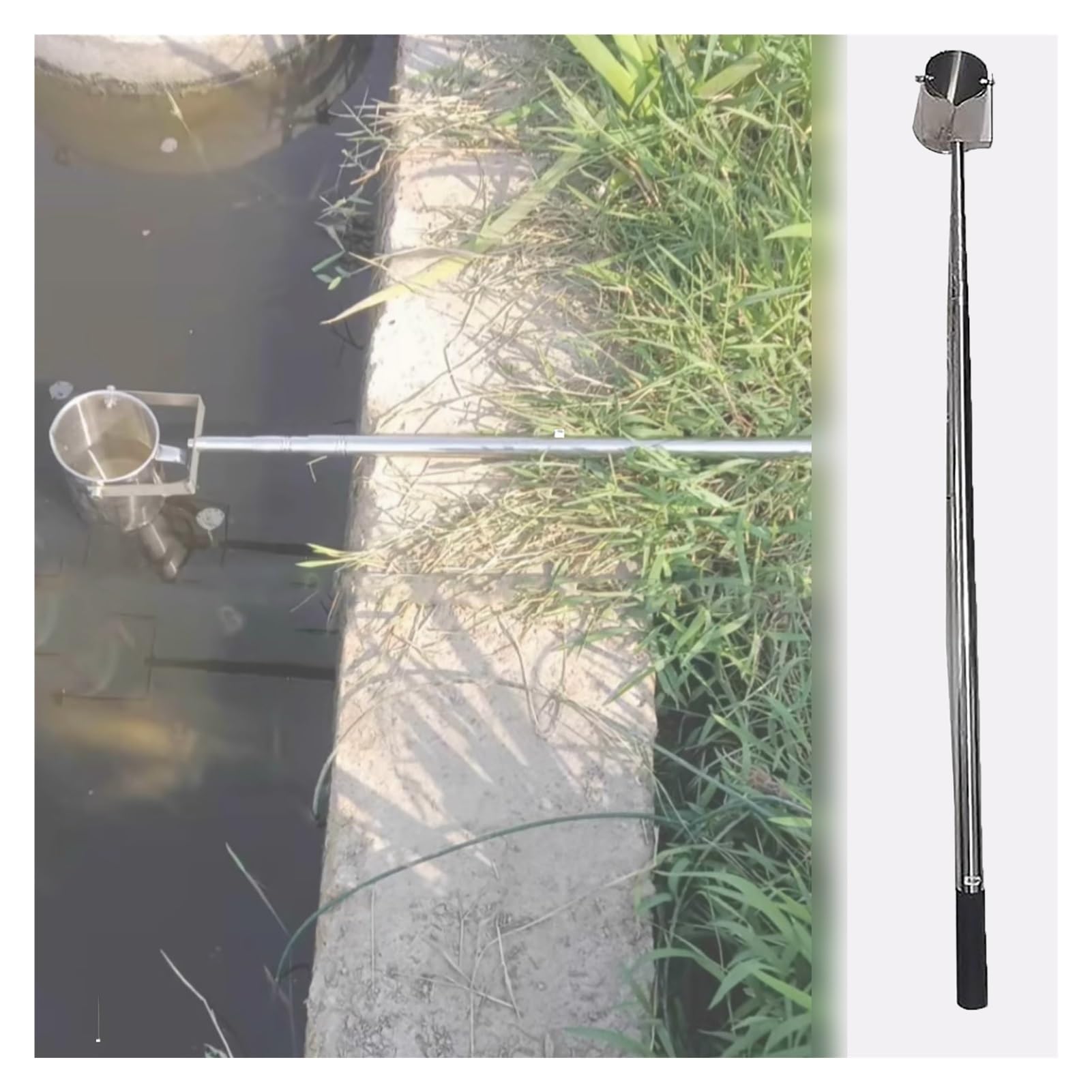 Asta telescopica per campionamento Acqua in Acciaio Inossidabile e Asta di Raccolta, Tazza Graduata da 1000 ml per Laboratori, stagni, fiumi, bacini idrici e Laghi industriali (4-16,4 Piedi/