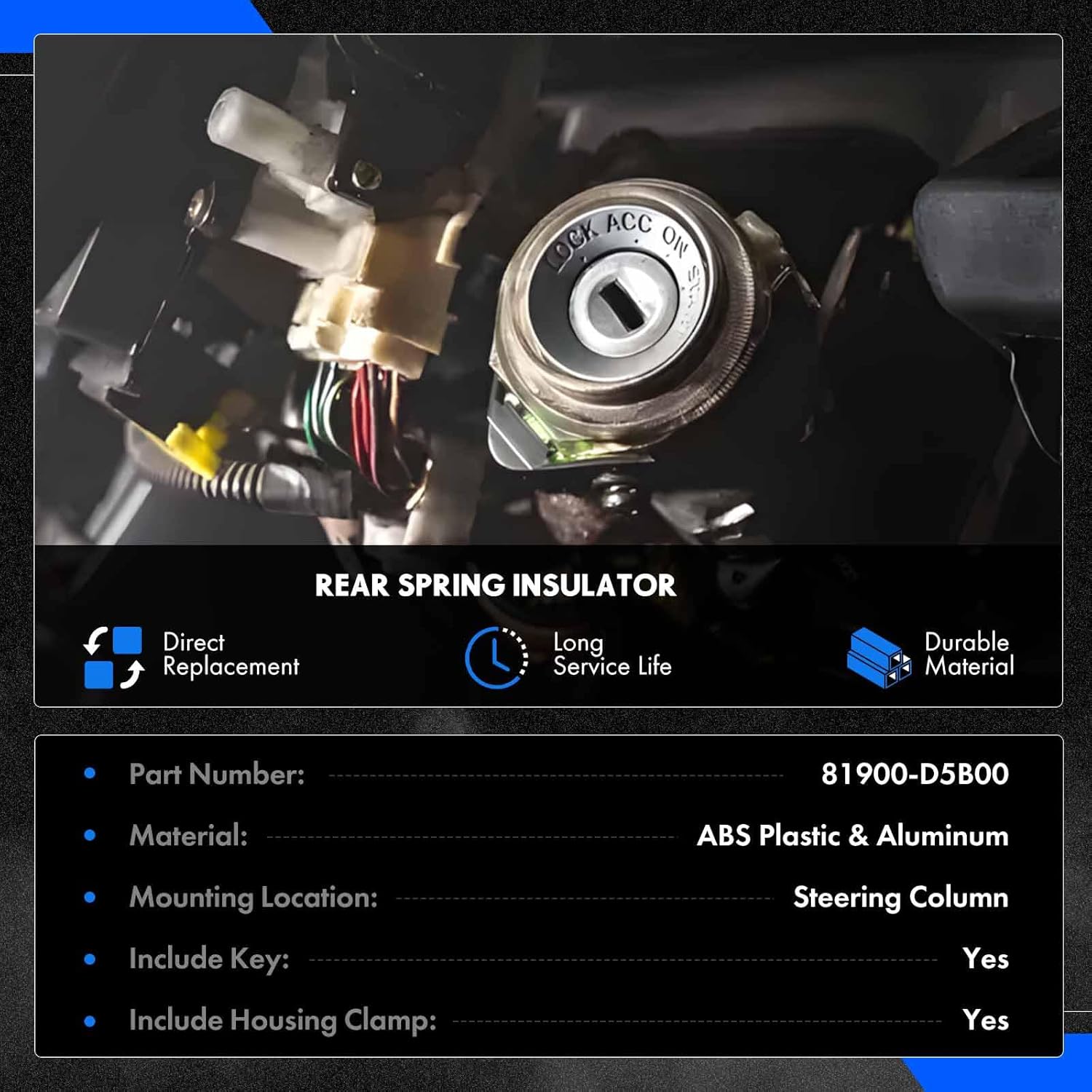 81900-D5B00 Ignition Lock Switch Assembly with Keys Compatible with Kia Optima 2016-2020, Ignition Lock Cylinder with Housing Replaces# 81900-D5A00, 81905-D4120, 81991-35240, 81970-D4B00, 81900D5B00