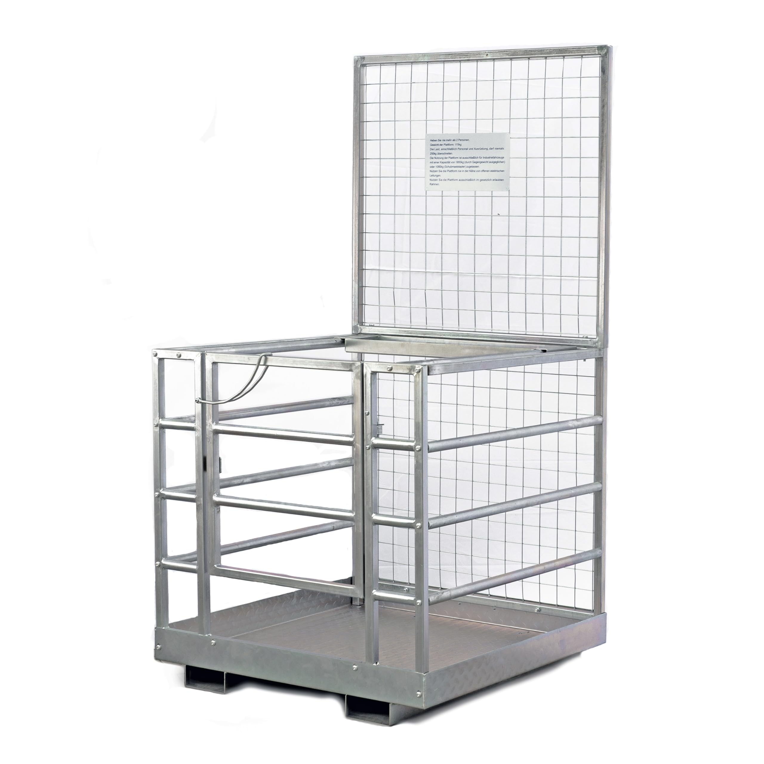 Pallit Piattaforma per carrelli elevatori zincata | portata 250 kg | dimensioni 1150 mm x 1080 mm | cesto di sicurezza