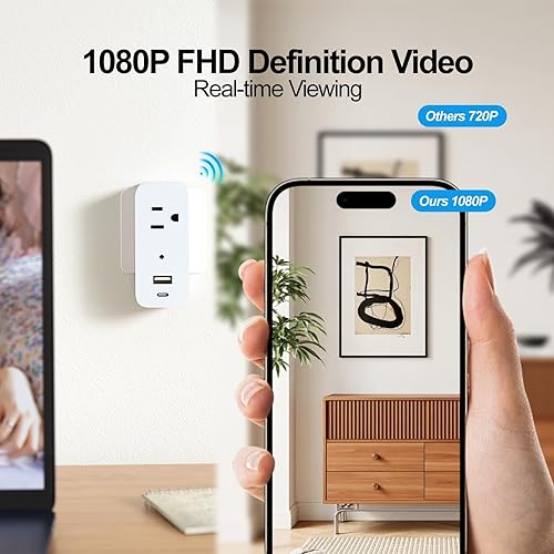 Miniatura 4 de ULar Cámara de vigilancia enchufable, mini cámara WiFi 1080P FHD con carga de 3 dispositivos, tarjeta SD integrada de 32 GB, detección de movimiento