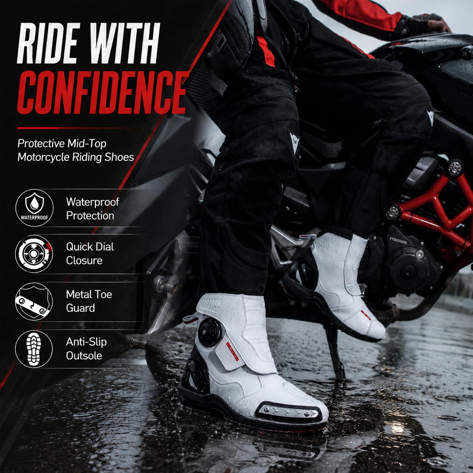 Botas Moto Hombre, Botas Motocicleta de Cuero, Botas de Moto Impermeables