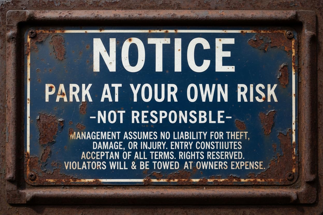 Park At Your Own Risk Not Responsible Tin Sign, 8x12 Inch