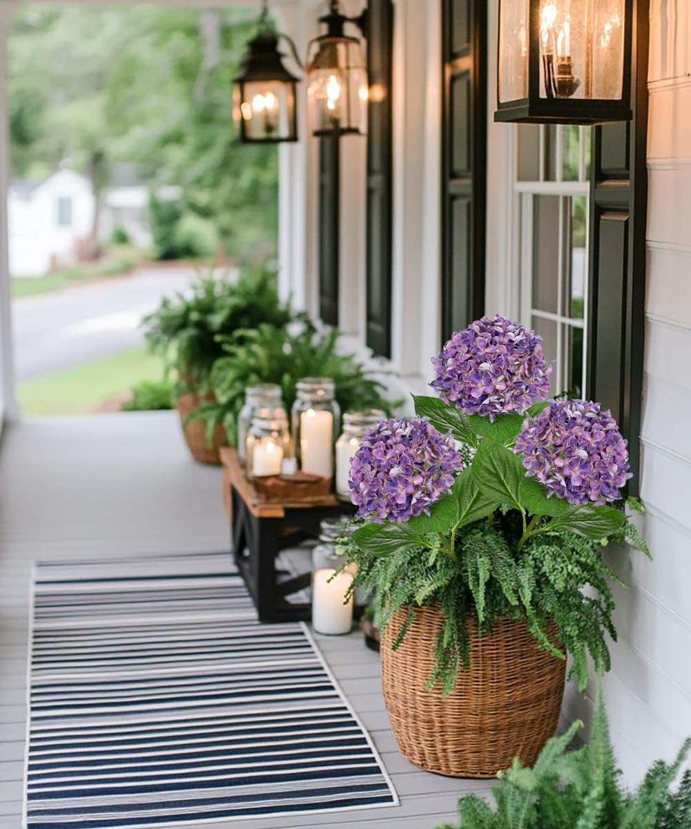 26" Artificial Hydrangea Flower with 6.6" Large Bloom, Realistic Gradient Silk Flowers, Faux Hydrangeas for Home Wedding Centerpiece Decor, Big Petal Fake Floral Arrangement, Indoor Outdoor Display - Image 3