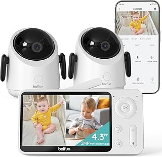 BOIFUN Baby Monitor with 2 Cameras with Mobile App, 1080P Baby Surveillance Camera Split Screen, 360° Automatic Tracking, …