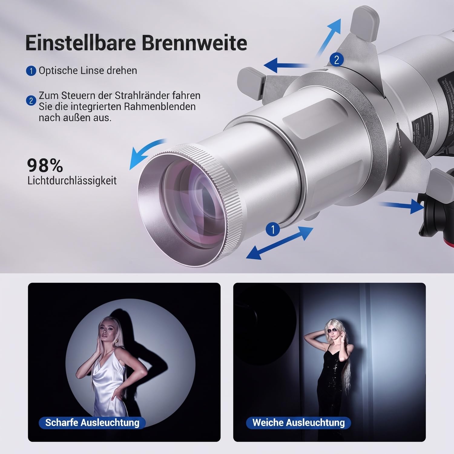 NEEWER Basics Spotlight konischer optischer Snoot, nur für FL10/FL20/FL10P Fotografie Taschenlampe, 4 Fach hellerer Projektoraufsatz mit einstellbarem Fokus, 30° Abstrahlwinkel, 20 Metall Gobos, LS01