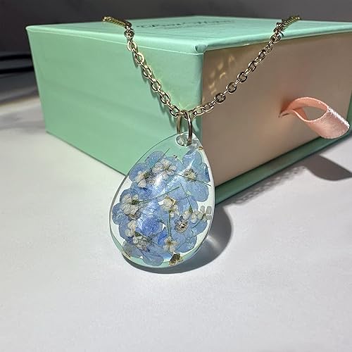 Miniatura 4 de Forget-Me-Not Necklace For Women KBFORU Handmade Pressed Forget-Me-Not And Queen Anne'S Lace Wildflower Necklaces-Gold Chain  18''