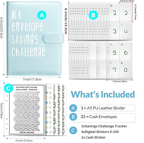 Miniatura 2 de Carpeta de desafío de 100 sobres carpeta de presupuesto A5 para ahorrar dinero con sobres de efectivo, carpeta de ahorro de dinero, libro de