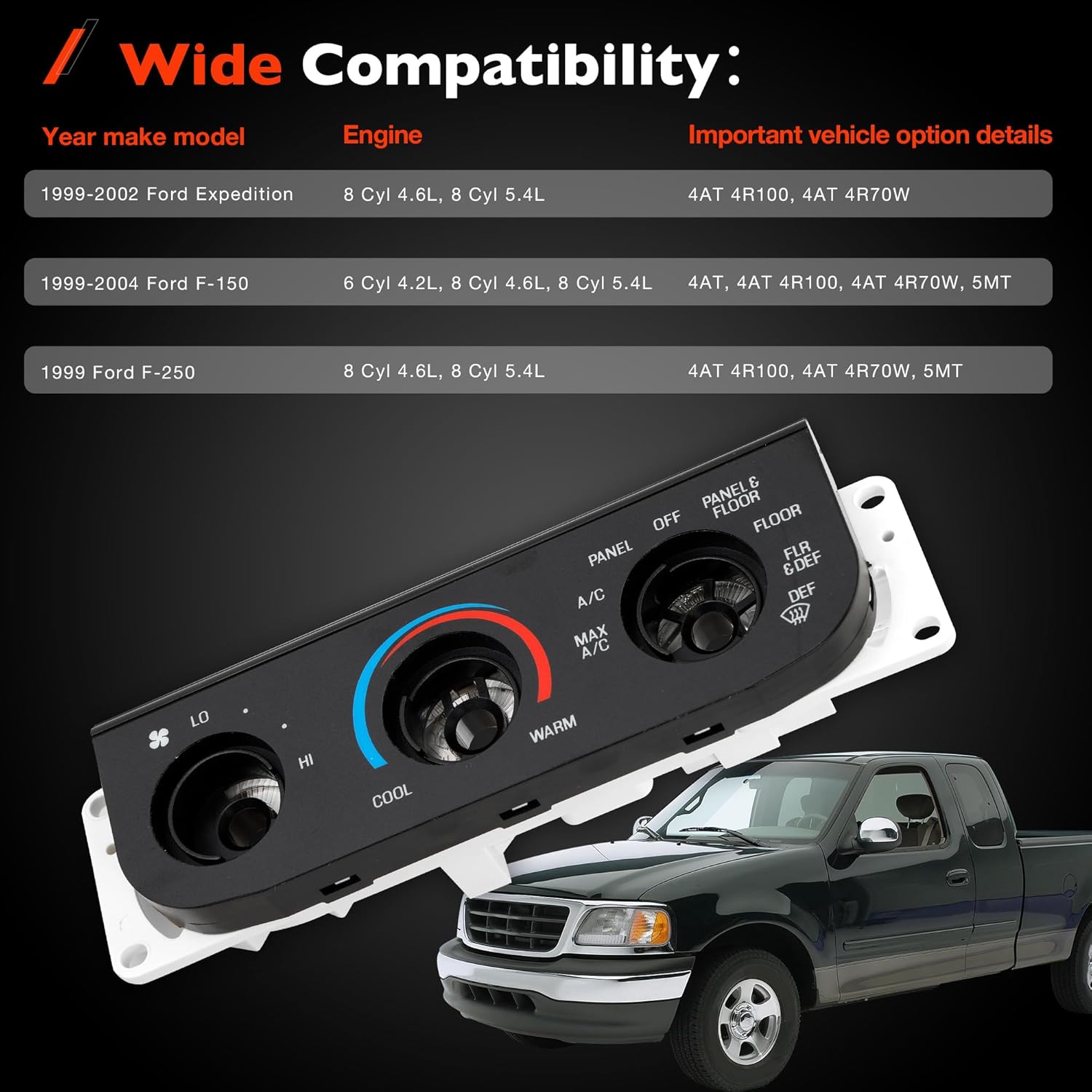 2L3Z19980BA Front Climate Control Module A/C Heater Air Conditioning Panel Without Switch, Compatible with 1999-2004 Ford F-150 Heritage 1999 Ford F-250 Super Duty Replace# YL3H19E764A 1L2Z19986AA