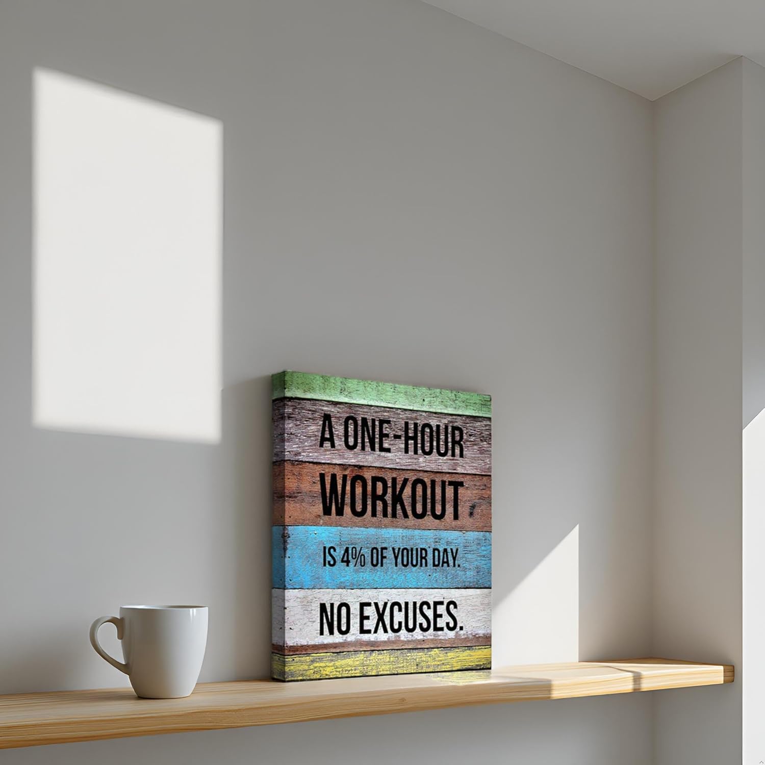 Fitness Motivational Quotes Training Gym Bedroom Wall Art Workout Poster Bodybuilding Warm Color Wood Grain Artwork Inspirational Yoga Room Canvas Print Framed 12x16inch - Image 2