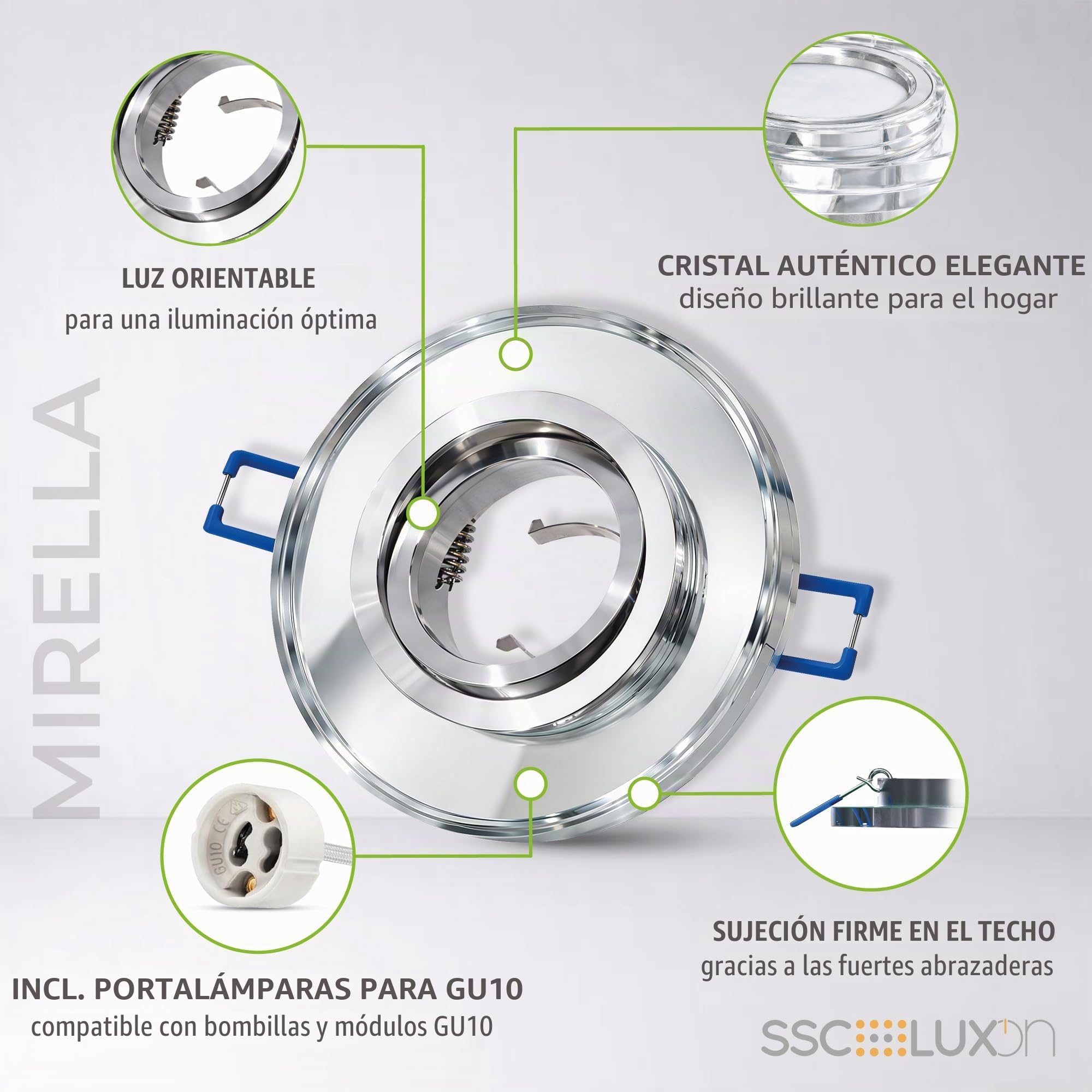 SSC-LUXon MIRELLA - Foco LED empotrable orientable, redondo, cristal espejo, lote | Instalación rápida y discreta para un acabado limpio, bajo consumo y larga vida útil diaria.