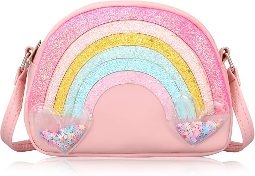 Cute Crossbody Bags for Little Girls Toddler Pink Rainbow Crossbody Bag Small Shoulder Bags Kids Wallet Crossbody Purse Handbag Cross Body Bag