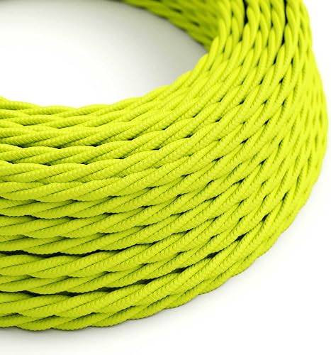 Cable Eléctrico Trenzado Recubierto en Tejido Efecto Seda Color Sólido, Amarillo