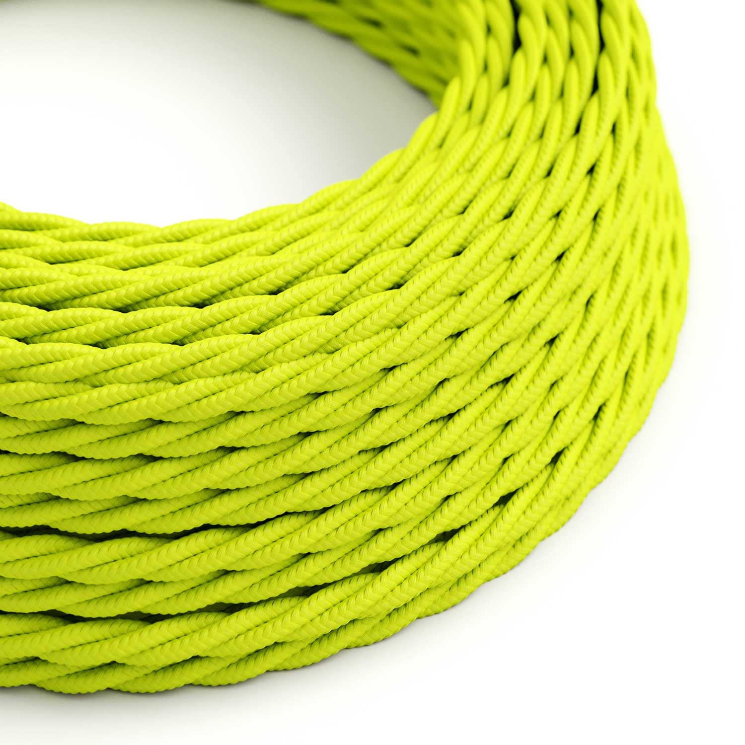 creative cables Cavo Elettrico trecciato Rivestito in Tessuto Effetto Seta Tinta Unita Giallo Fluo TF10-50 Metri, 2x0.75