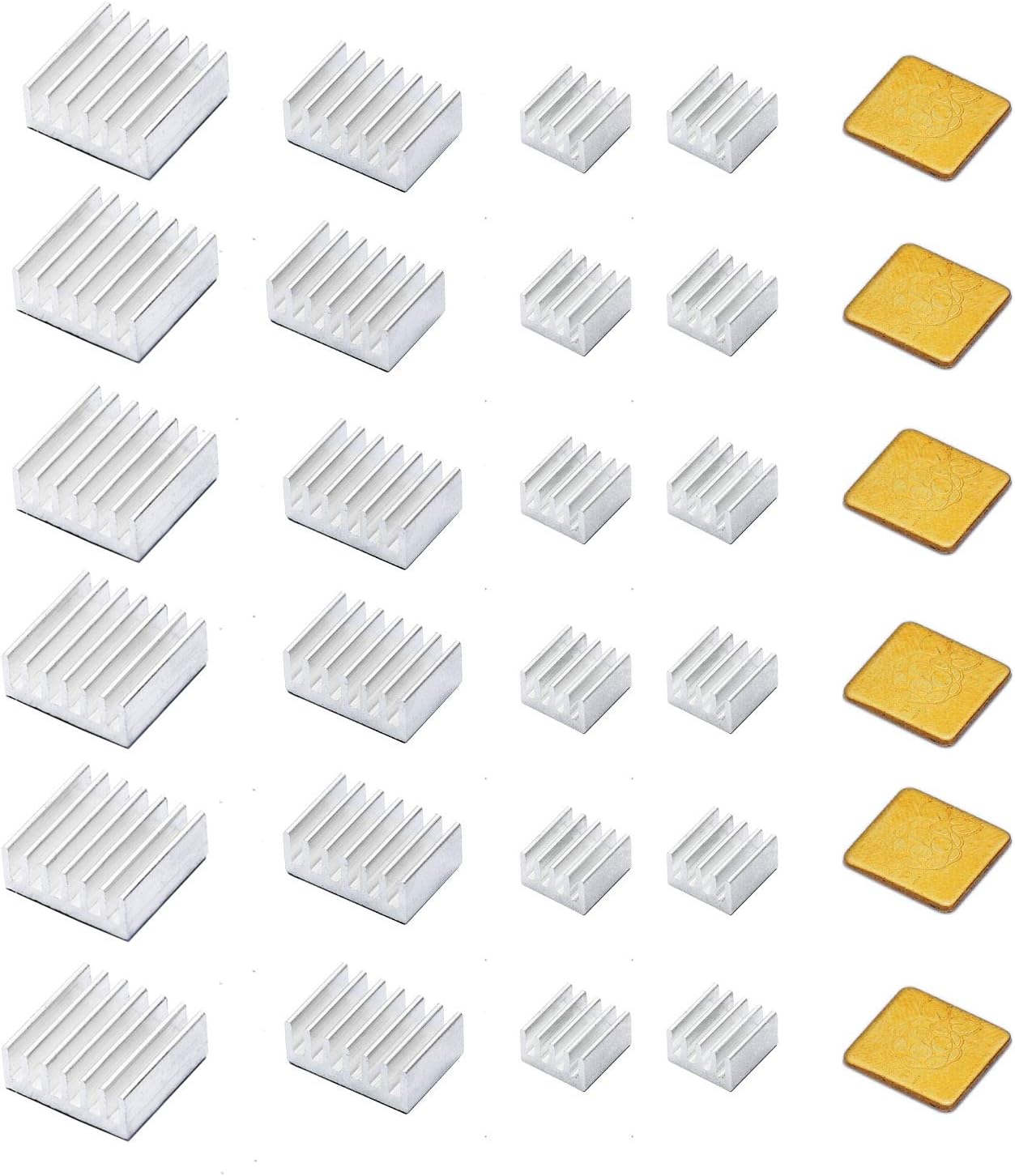 30 PCS Raspberry Pi 4 Heatsink Kit with Thermal Conductive Adhesive Tape, Aluminum Heat Sink Cooler and Copper Heatsink for Raspberry Pi B B+ 2/3/4/5