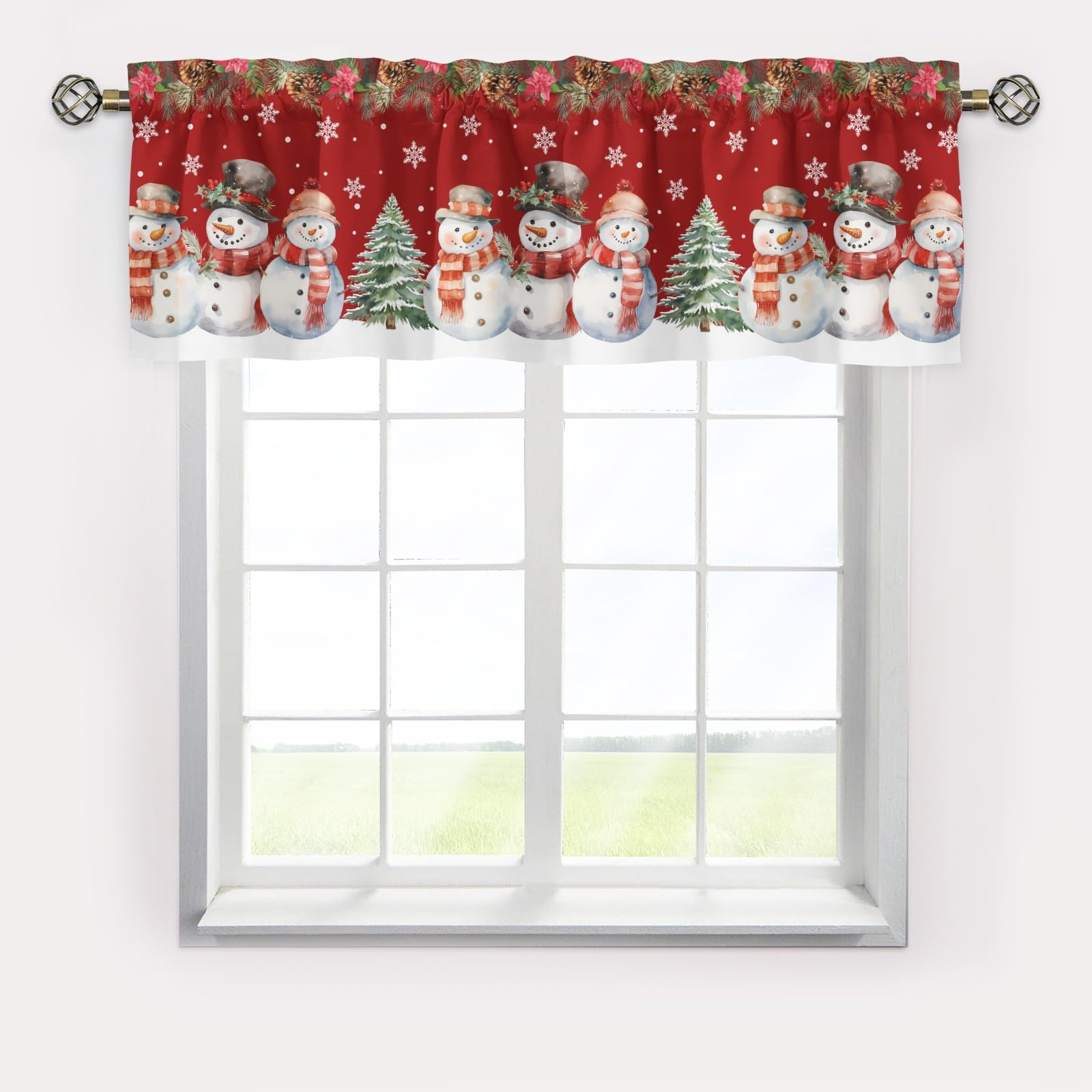 Christmas Snowmans Snowflakes Curtains Valance,Christmas Curtain Valance Window,Blackout Window Valance,Rod Pocket Valance,Window Curtains for Kitchen Living Room Bedroom Bathroom Christmas Decor