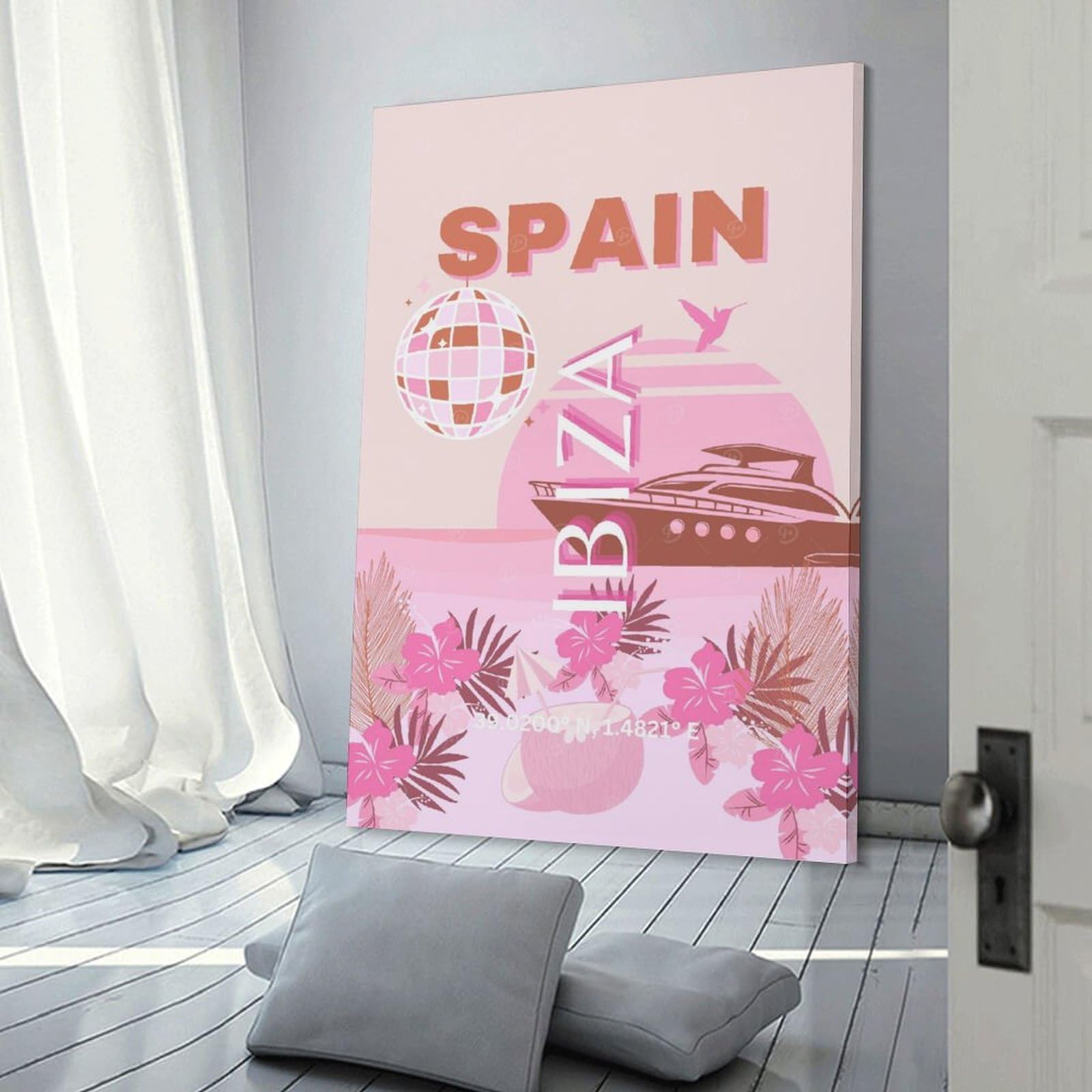 Junmoney Canvas Art Print Spain, Ibiza Travel Poster, 24x36inch(60x90cm), for Office, Study Or Home Workspace, Home Office Artwork with Decorative Appeal