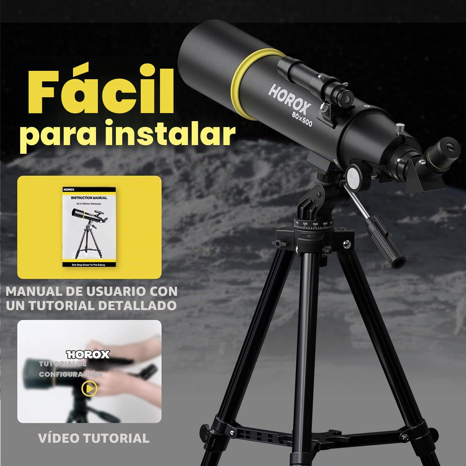 Telescopio refractor de apertura de 80 mm y 500 mm para adultos y niños principiantes con trípode profesional, adaptador de teléfono, mochila portátil