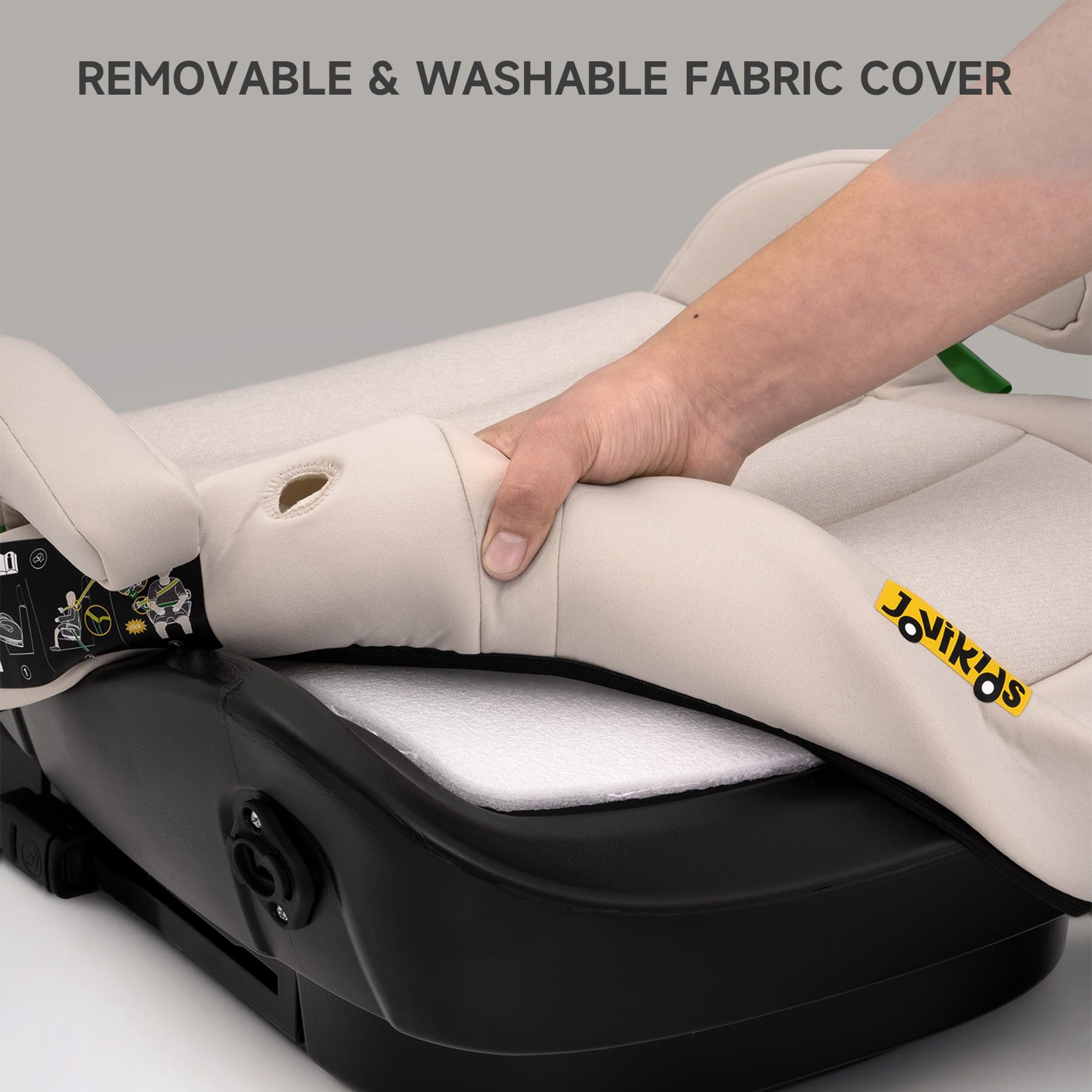 Jovikids ISOFIX Car Booster Seat, i-Size R129, 125-150 cm (6–12 Years), Seat Belt Guide, Lightweight, Removable/Machine-Washable Cover - 3