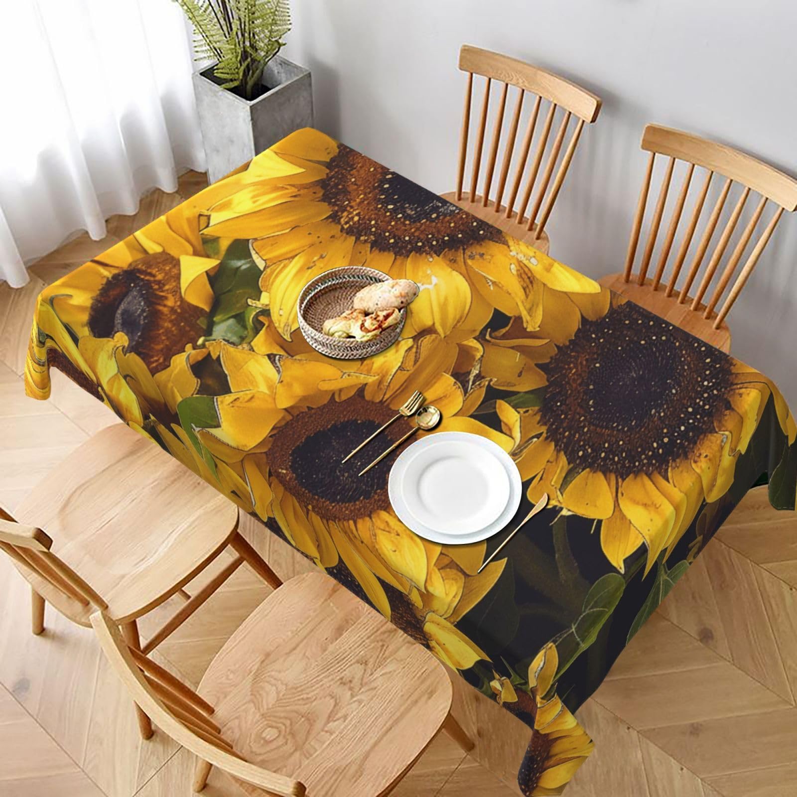 WPKJU Sunflower Printed Tablecloth 60x90 in Water Resistant Table Cover Washable Rectangle Table Cloth for Dining Tables