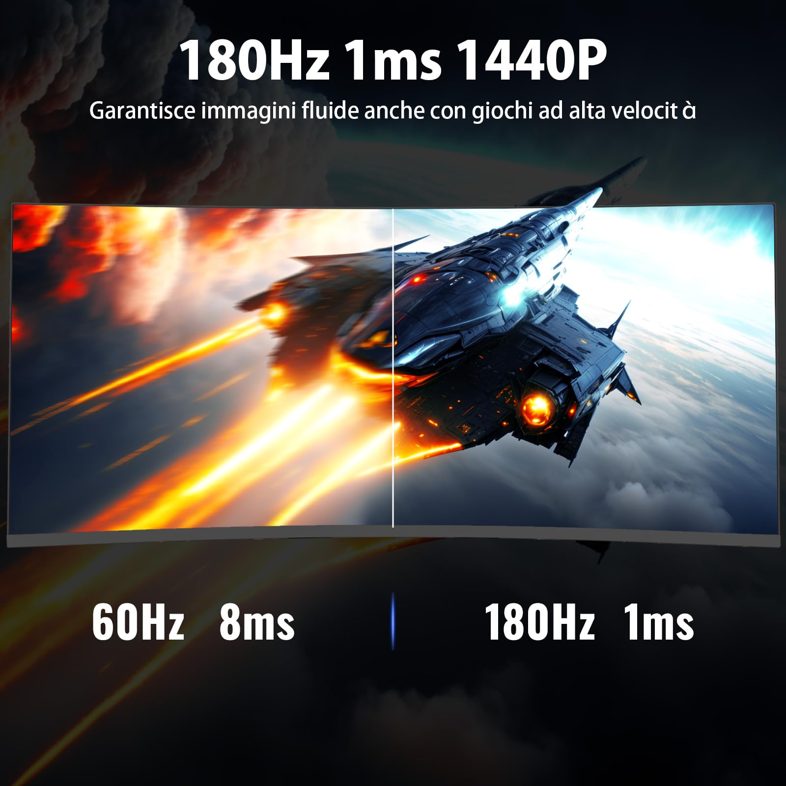 Minifire Monitor Gaming 32 pollici Curvo, PC Monitors Ultrawide WQHD(2560 x 1440), 180Hz, 1Ms, VA (1500R), UltraLarge, 2xHDMI 2.1 (144HZ), DP 1.2 (180Hz), AdaptiveSync, sRGB125%, DCI-P3 90%, Eye Care