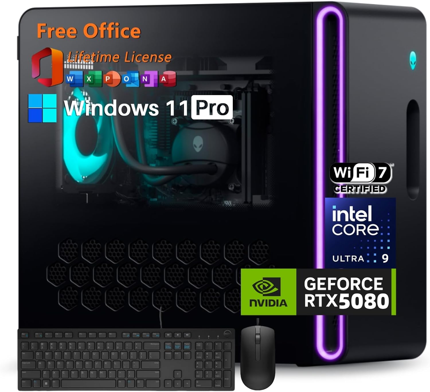 Alienware Aurora R16 Gaming Desktop, NVIDIA RTX 5080 16GB GDDR7, Intel Ultra 9 285K, Wi-Fi 7, 64 GB DDR5, 4 TB SSD, AlienFX Liquid Cooling, Windows 11 Pro, Office Pro Lifetime