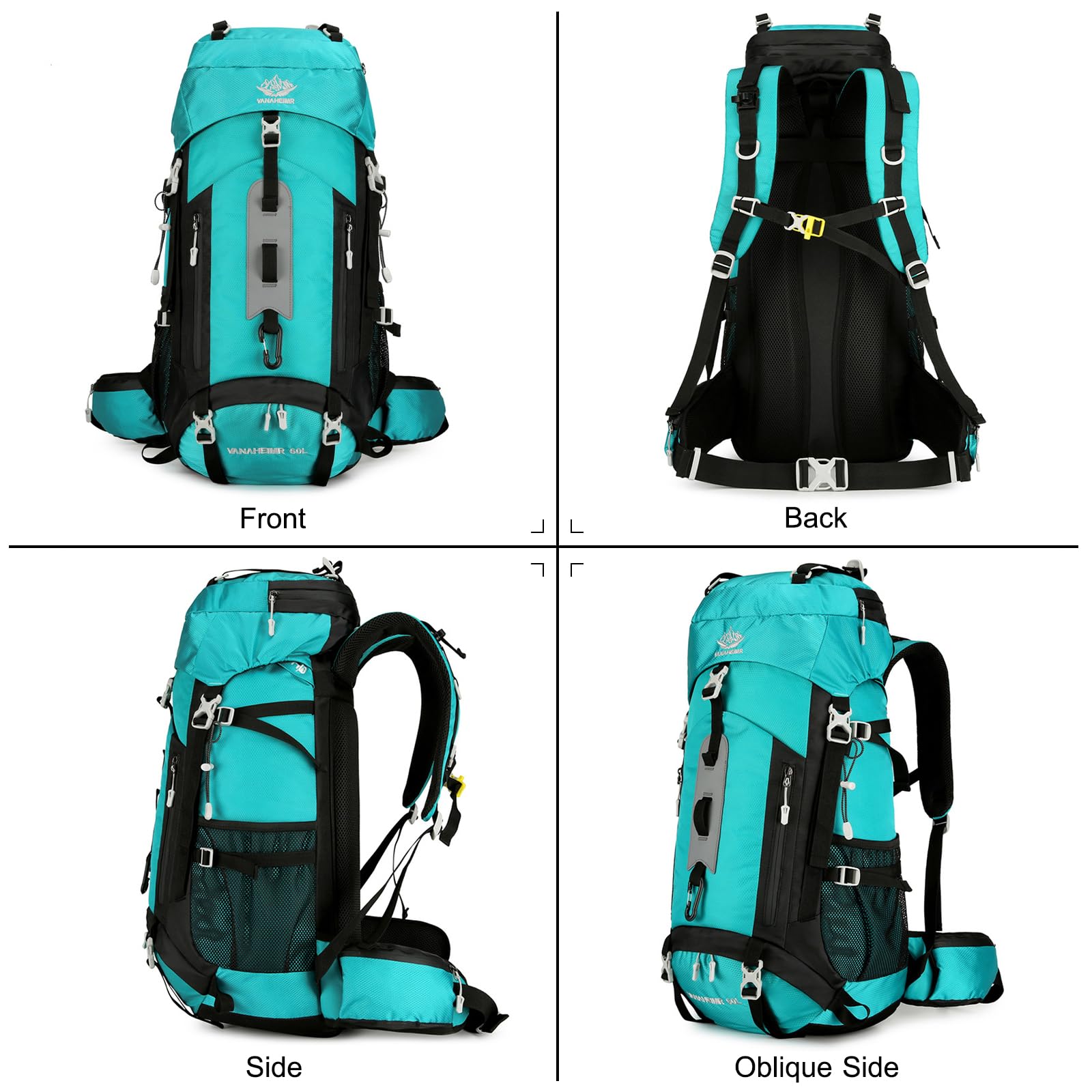 Zaino da Trekking 60L Zaino Impermeabile Zaini con Copertura per la Pioggia Hiking Backpack per Donna Uomo Escursionismo Campeggio Arrampicata Viaggio Nero