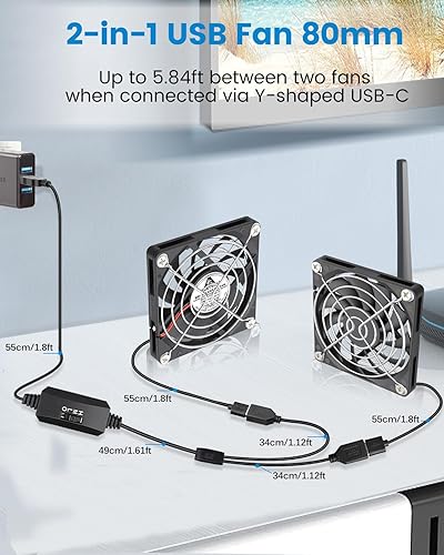 Vista 37 de GDSTIME Paquete de 2 ventiladores USB silenciosos de 1.575 pulgadas con 3 controles de velocidad, mini ventilador de carcasa de computadora sin
