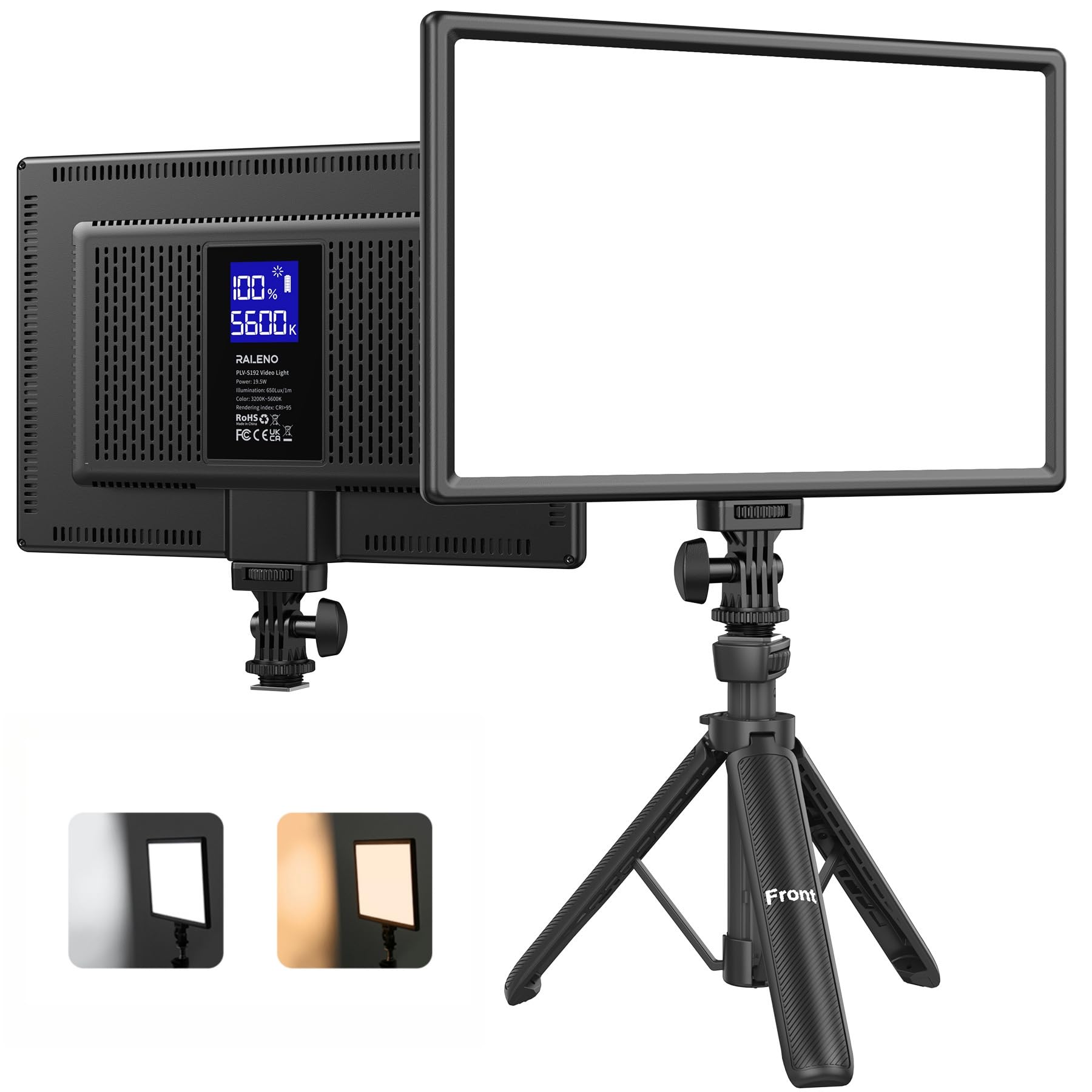 RALENO 19.5W LED Video Soft Light Panel, 650Lux/m Camera Panel Light Built-in 8000mAh Battery, CRI>95 2500-6500K Photography Studio Lights for TikTok YouTube Video Recording Photography Streaming