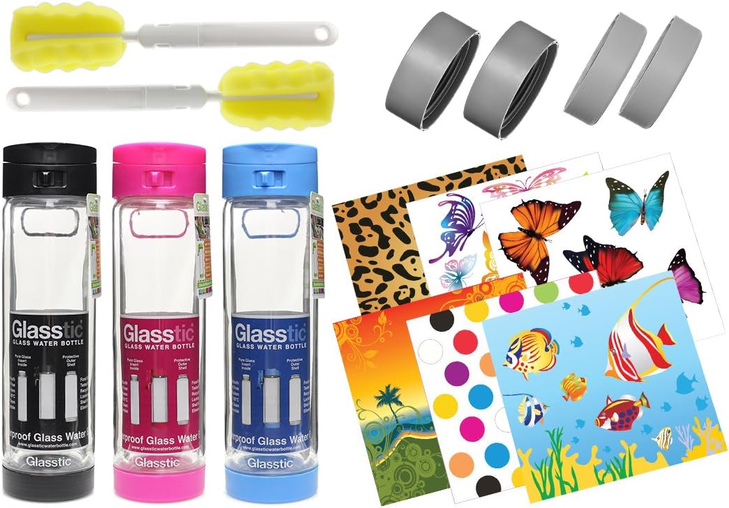 Shatterproof Glass Water Bottle - 16oz - Double Wall - Flip Cap Style 3 Pack BPB