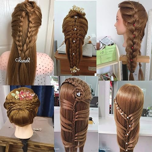 Miniatura 27 de Cabezal de entrenamiento de 26 a 28 pulgadas, cabeza de maniquí para peinado, cosmetología, cabeza de muñeca, fibra sintética, modelo de 60% Cabello