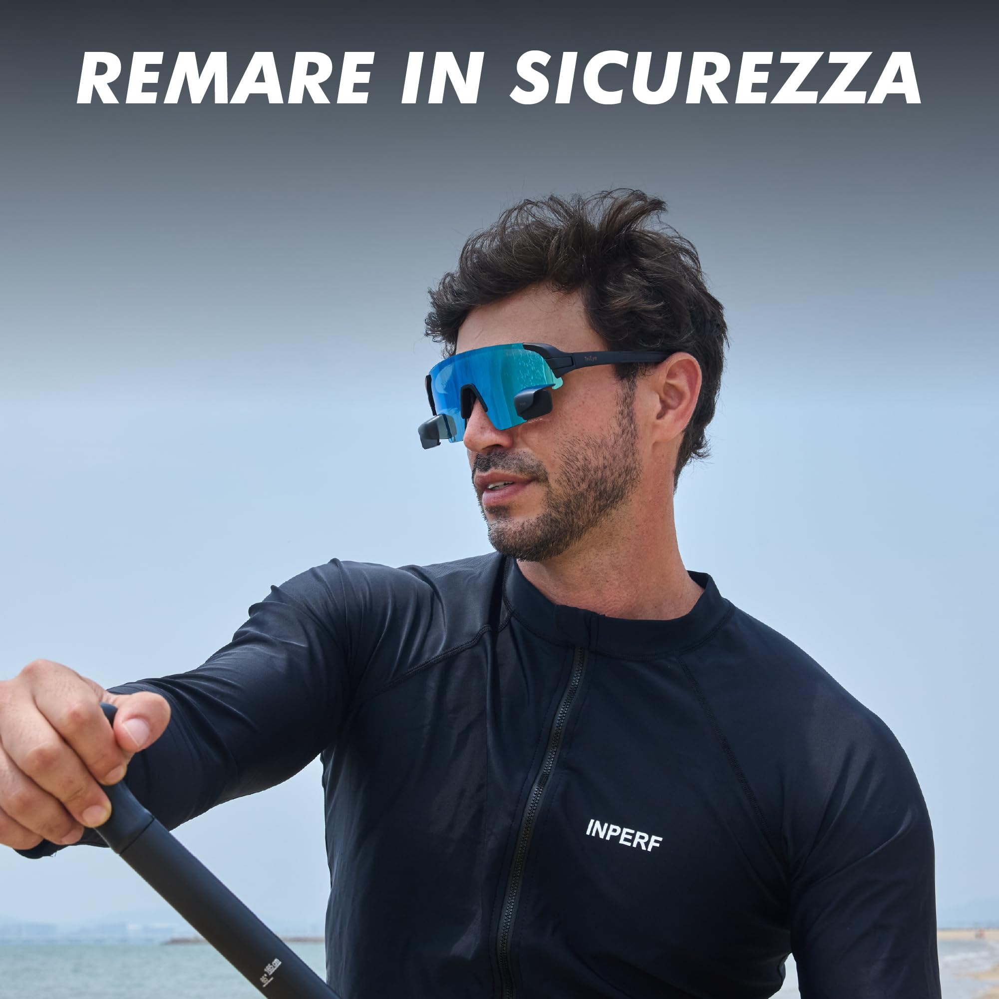 TriEye View Sport Occhiali da sole polarizzati uomo donna – Occhiali da ciclismo con specchietto retrovisore integrato, montatura leggera TR90, protezione UV400