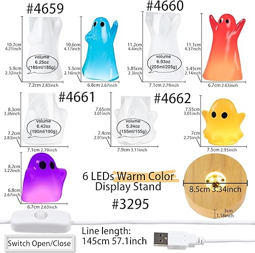 Miniatura 2 de Juego de 6 moldes de silicona de resina fantasma, lámpara de luz nocturna, kit de fundición epoxi, novedad, hielo, vela, hormigón, jabón artesanal
