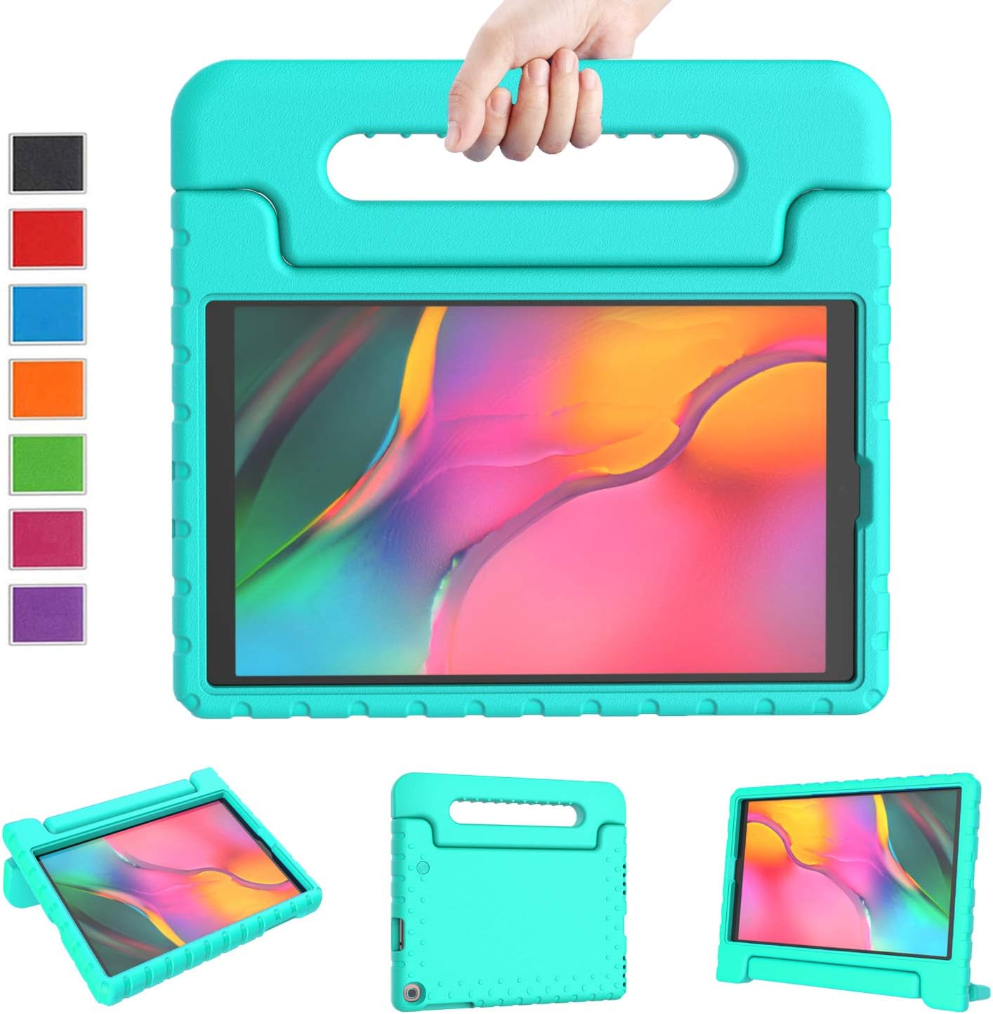 LTROP Kids Case for Samsung Galaxy Tab A 10.1 (2019) SM-T510/T515, Shockproof Light Weight Protective Handle Stand Kids Case for Galaxy Tab A 10.1 Inch 2019 Release SM-T510/T515，Turquoise
