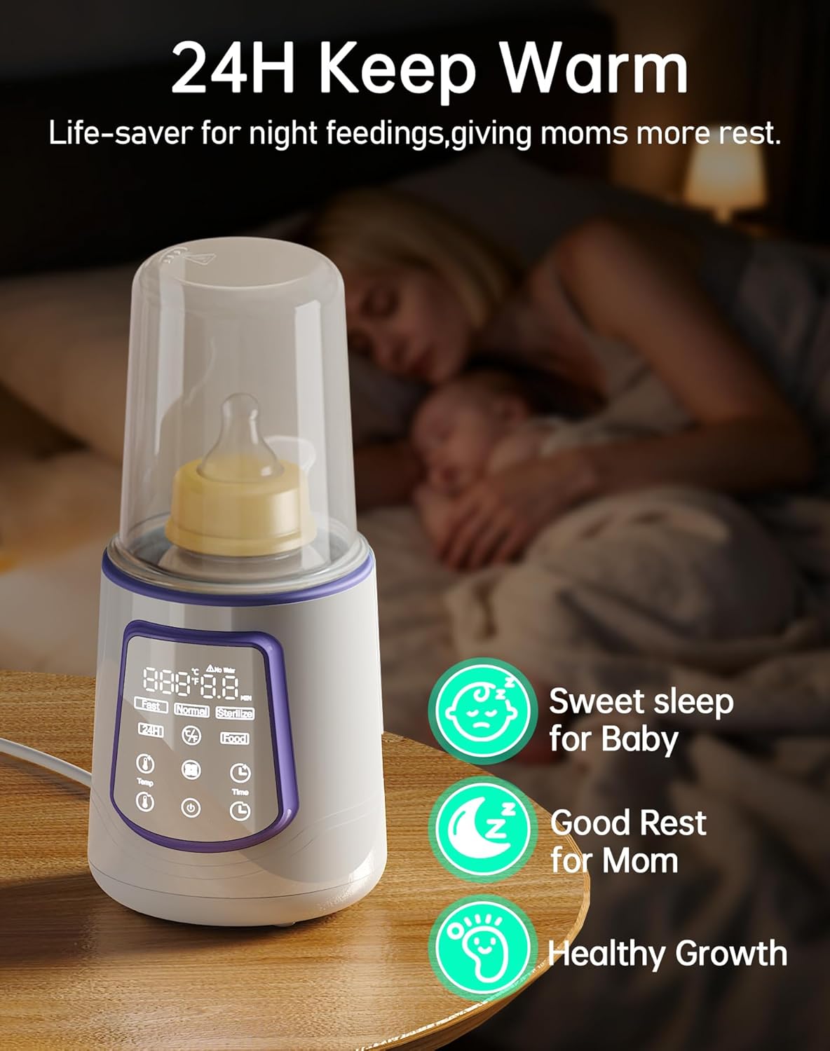 Fast Baby Bottle Warmer for Breastmilk, Smart 12 in 1 Breast Milk Warmer for Baby Essentials with Timer Temperature Control, Sterili-zing, Water Bath Technology, Baby Warmer for All Bottles Food Jars - Image 2