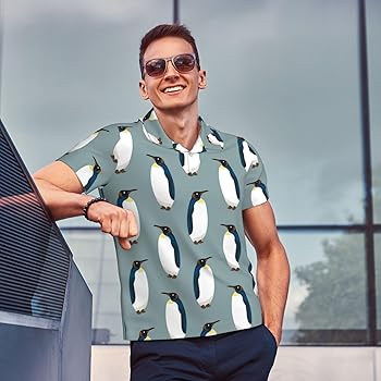 Mosytuky Penguin Print Golf Shirts for Men Dry Fit