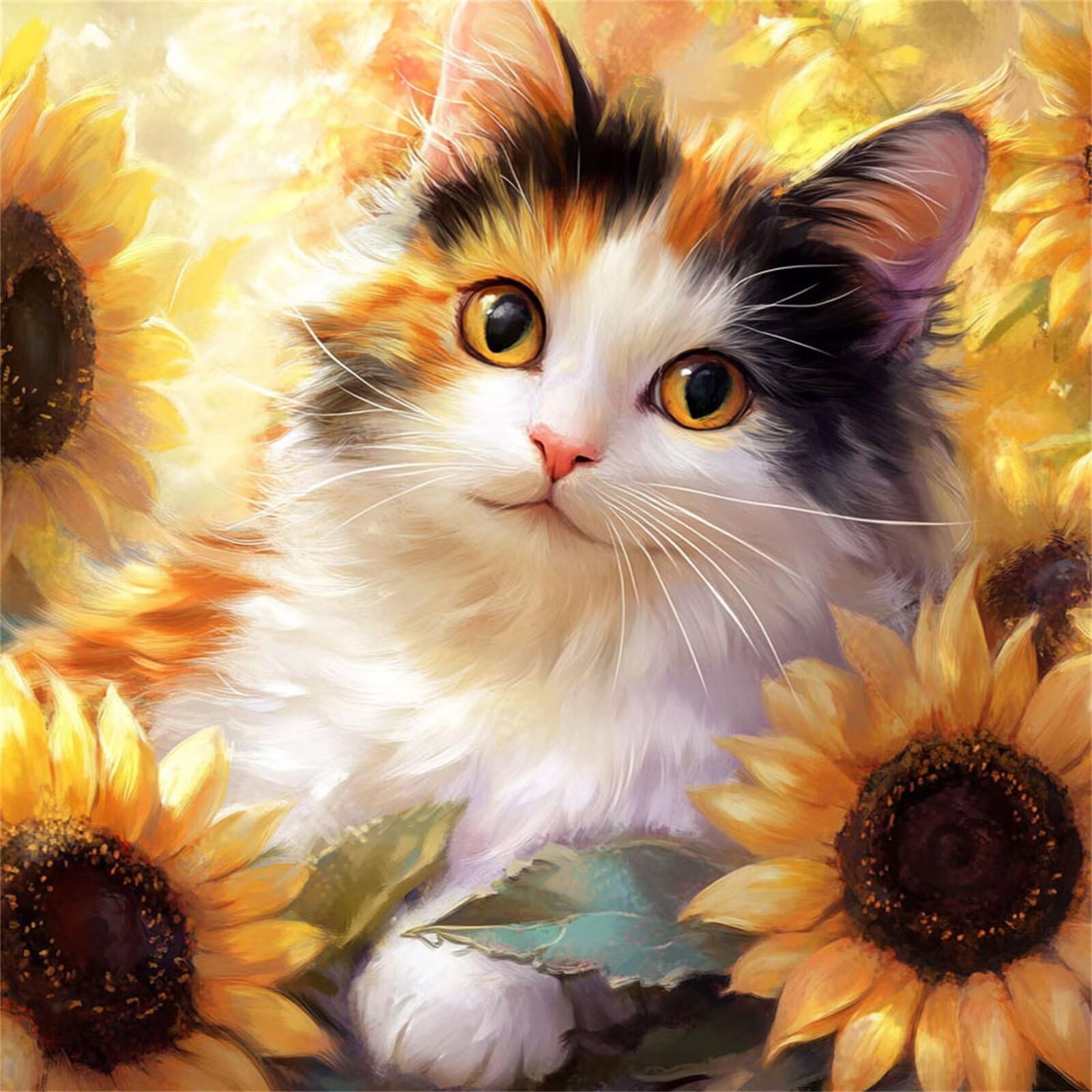 Diamond Painting Adulti, Gatto Diamond Painting Kit Completo, 5D Pittura Diamante Bambini Attività Manuale Creativa e Idea Regalo, Diamantini Crystal Art Tela Fai Da Te Kit 100x100cm Girasole FX#927