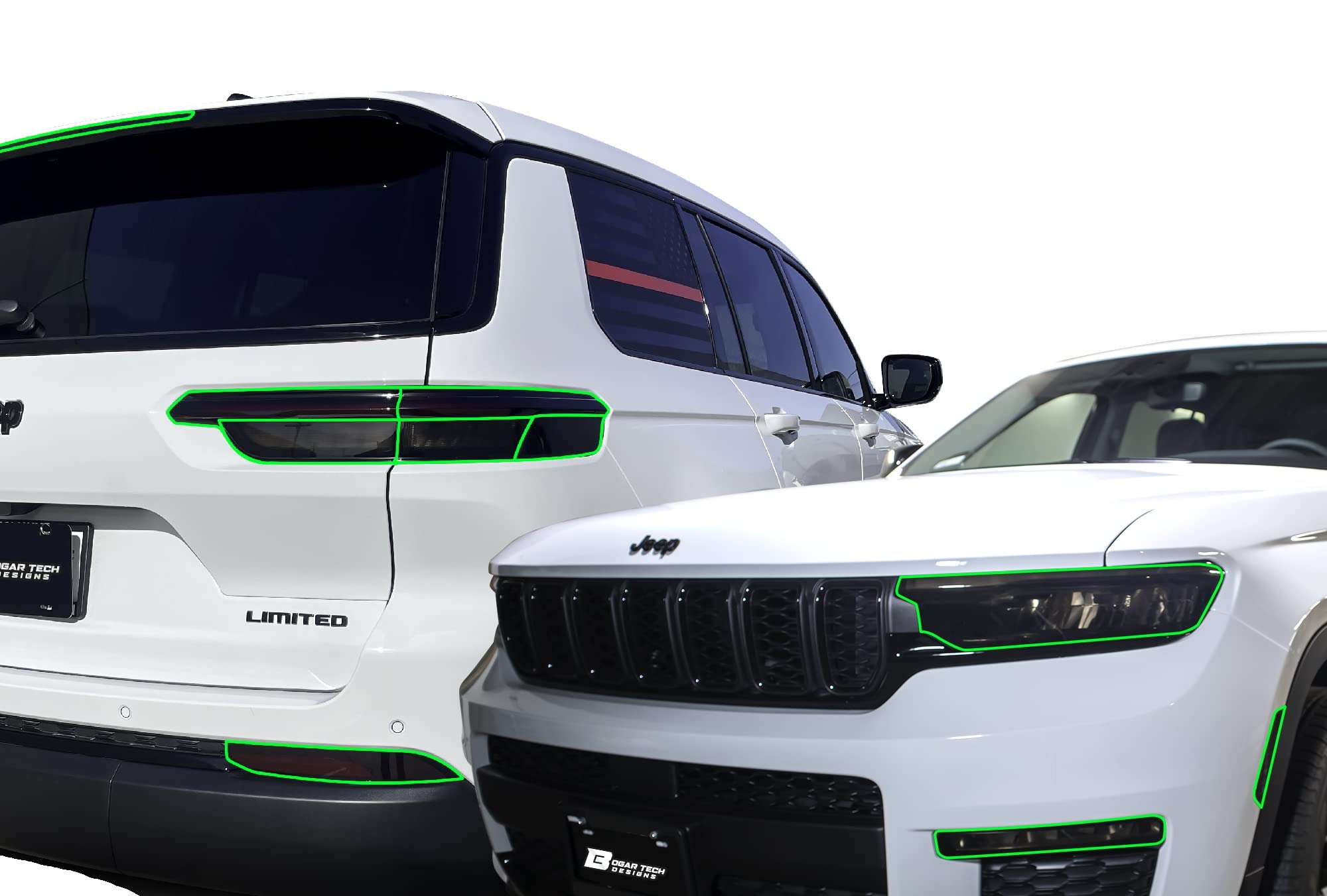 BOGAR TECH DESIGNS Full Headlight Taillight Tint Kit Compatible with Jeep Grand Cherokee L 2021-2025, Dark Smoke