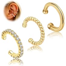 Ear Cuffs Earrings for Women-3PCS Non Piercing,14K Gold Plated Clips on Cartilage Earrings Cuff Set,Stackable Huggie Hoop Fake Piercing Jewelry