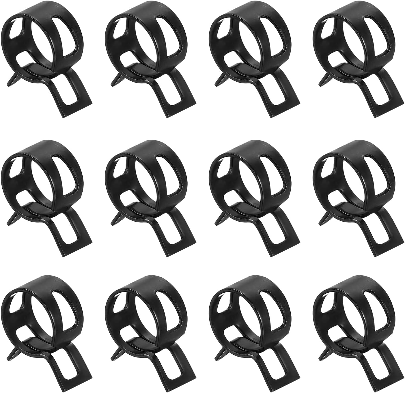 uxcell 12Pcs Spring Band Type Action Fuel/Silicone Vacuum Hose Pipe Clamp, 12mm Low-Pressure Air Spring Hose Clip Clamp for Automotive Oil Pipe Water Pipe, Black