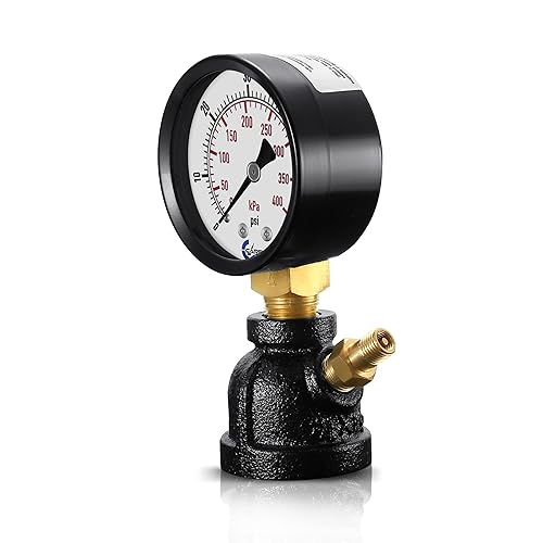 Miniatura 10 de Medidor de presión de prueba de gas 60 libras, 60 PSI  400 kPa, conexión FNPT de 34", válvula de latón, conjunto de cuerpo con forma de campana de