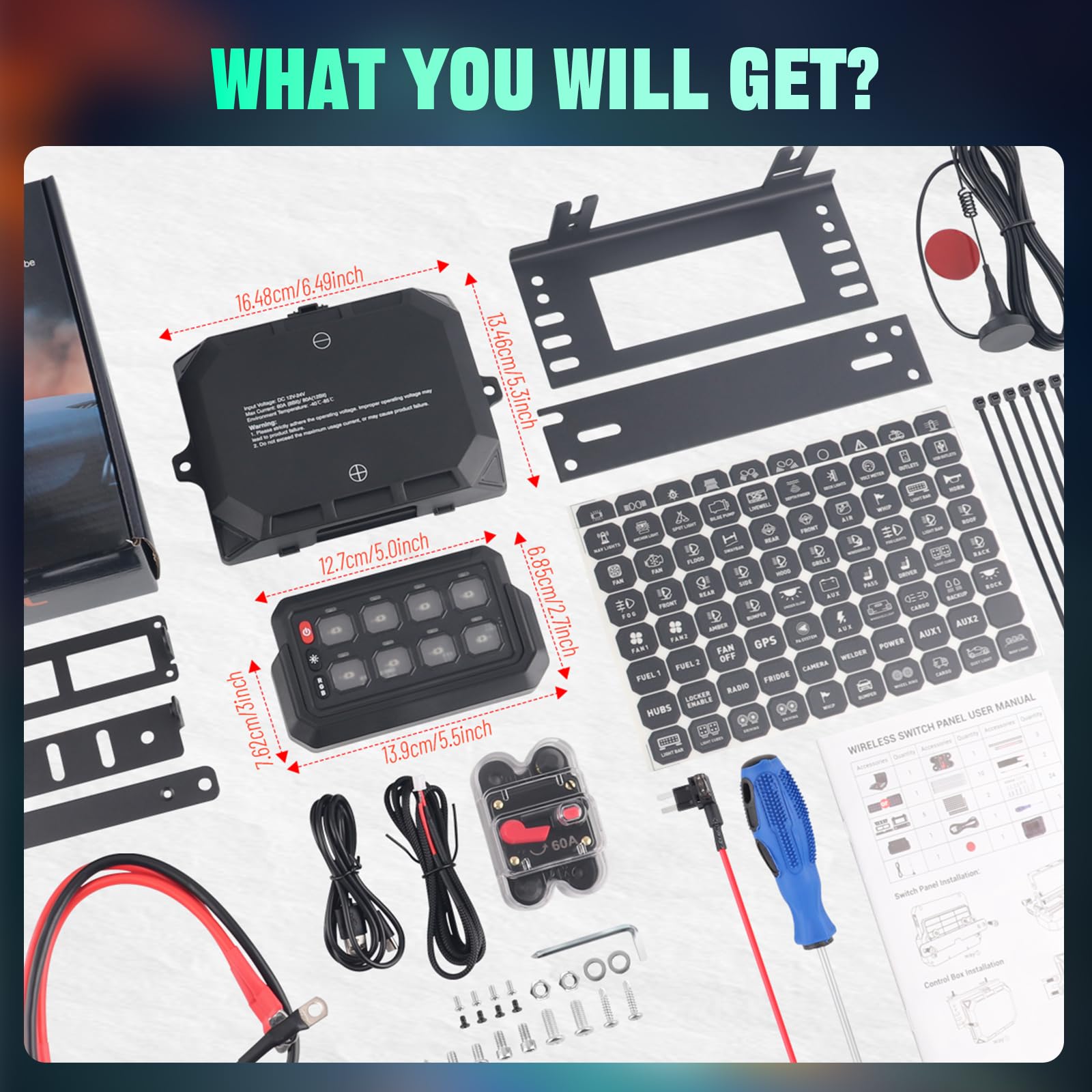 Chelhead 8 Gang Kabelloses Schaltpanel Kit Steuerung bis zu 81m 12-24V | Schaltkreissteuerung Relais-Systembox Multifunktions-Schaltpanel 4 Lichtsteuerungsmodi kompatibel mit Marine ATV UTV SUV Boot