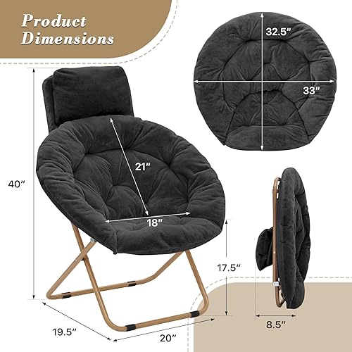 Miniatura 3 de Athena Collection Comfy Saucer - Juego de 2 sillas plegables redondas y acogedoras de gran tamaño, con marco de metal de piel sintética, silla de