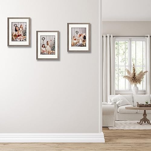 Miniatura 3 de YK artwood Juego de 3 portarretratos de 11 x 14 pulgadas, color gris, hecho de madera maciza de 8 x 10 pulgadas con paspartú o de 11 x 14 pulgadas