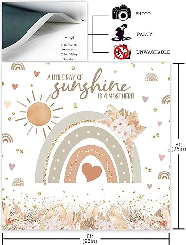 Miniatura 12 de Avezano Telón de fondo bohemio para baby shower, césped de las pampas, fondo bohemio para fotografía de fiesta para niña, arco iris, sol, decoración