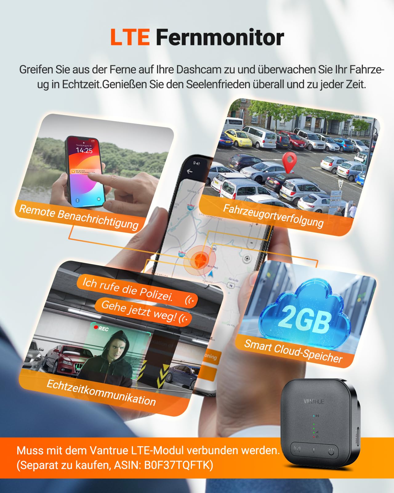VANTRUE N5S 4 Kanal STARVIS 2 Dashcam 2.7K+ 1080P+ 1080P+ 1440P HDR+ WDR 5G WLAN Sprachsteuerung GPS 24Std. Parkmodus