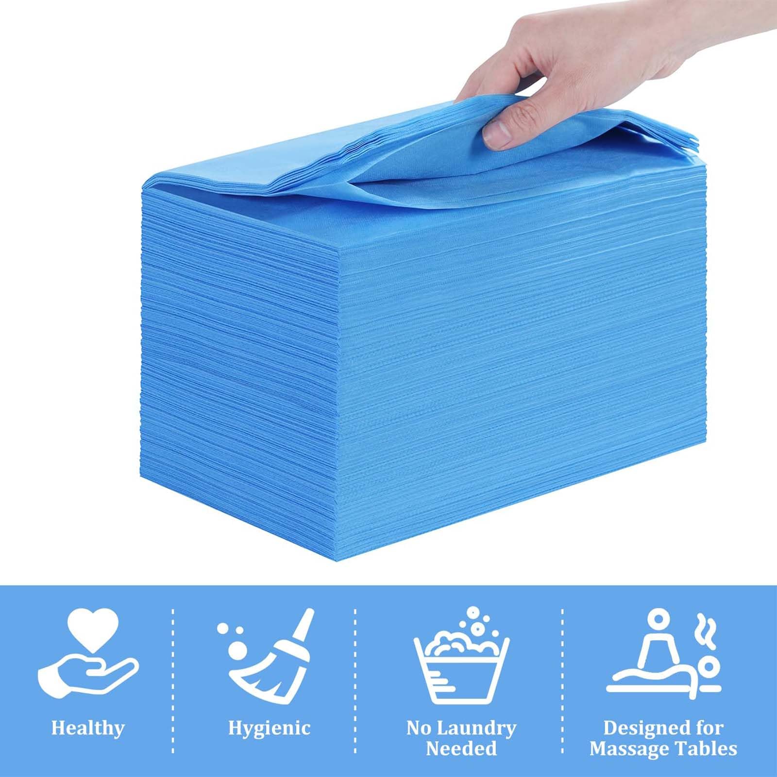 Lot de 50 draps de lit jetables en tissu doux non tissé pour table de massage, spa, massage, hôtels, esthéticienne, 180 x 80 cm (bleu)