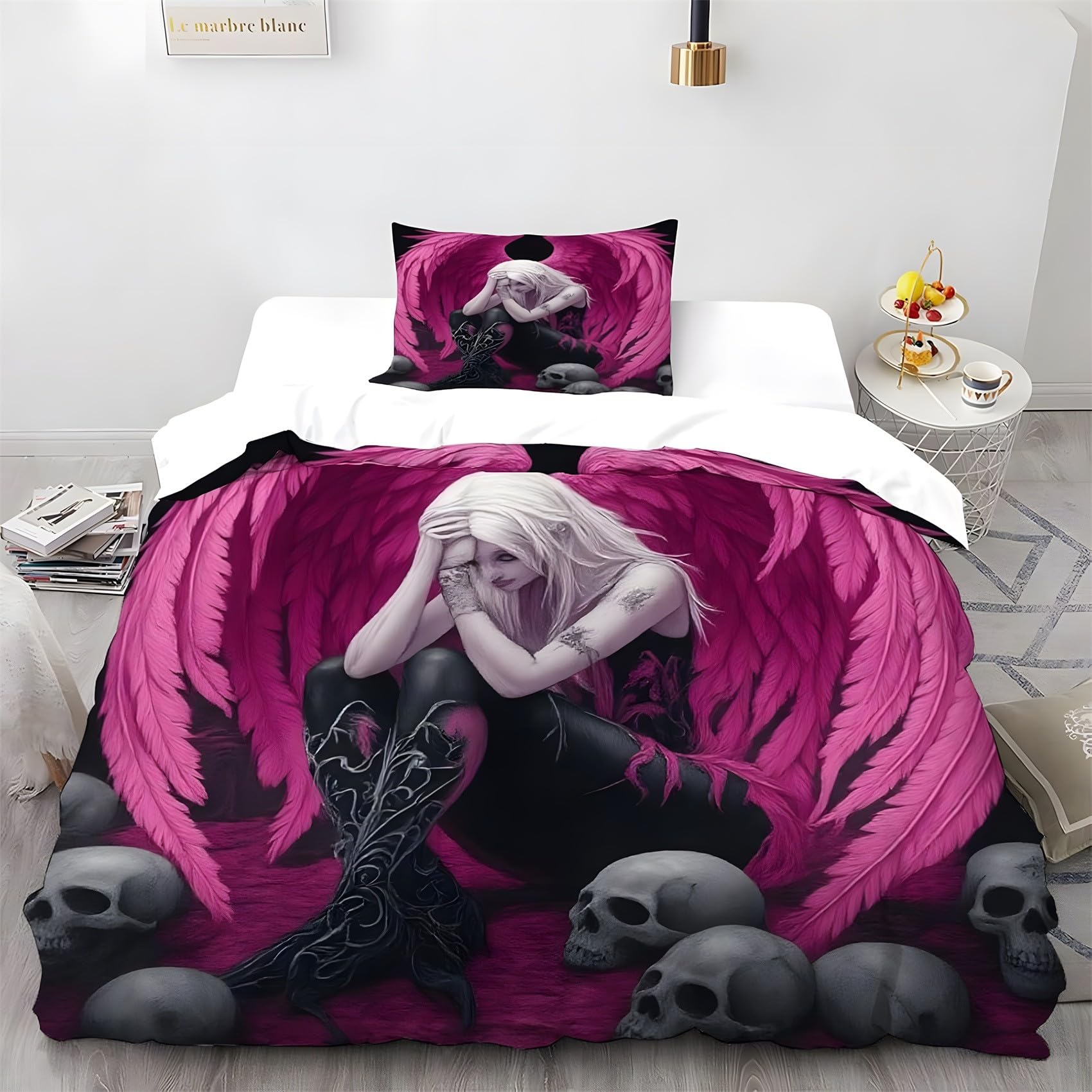 Ypthriline Double Bedding Set Skull Beauty Bedding Set Microfiber anti-fan Duvet Coverswith Pillowcases Reversible Bedding With Zipper Closure 200x200CM