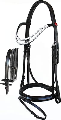 CHALLENGER English Horse COB All Purpose Padded Leather Double Curved Browband Flash Bridle Reins 803477BKC