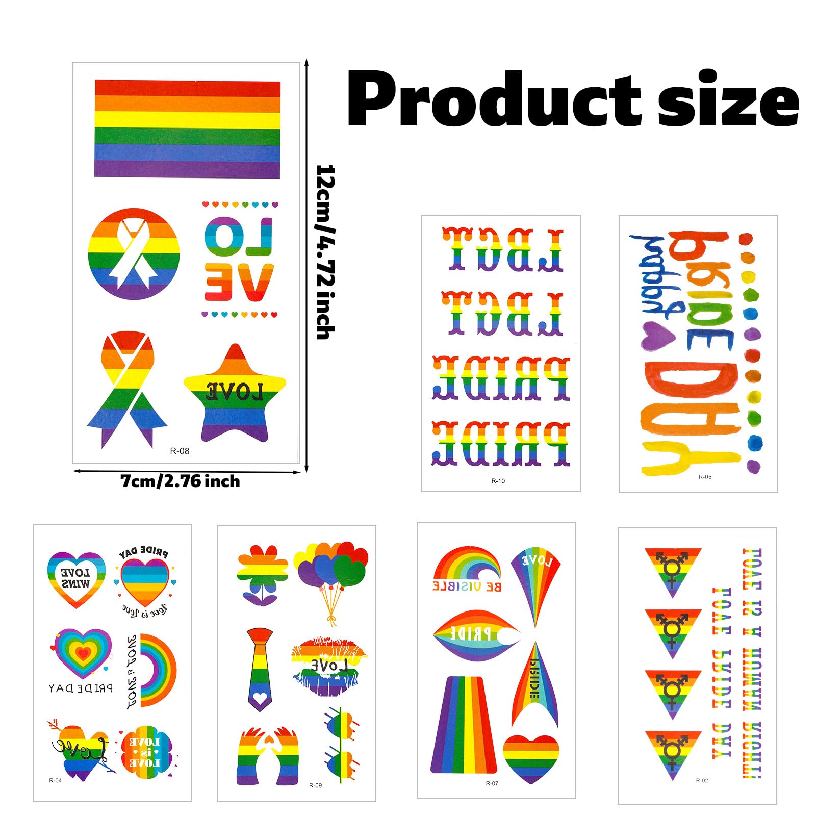 BOXOB 7 Arkuszy Pride Rainbow Temporary Tattoos, Naklejki LGBTQ Tattoos z Tęczową Flagą Love Heart Patterns na Parady Gay Pride Month Festiwale Upominki na Przyjęcia